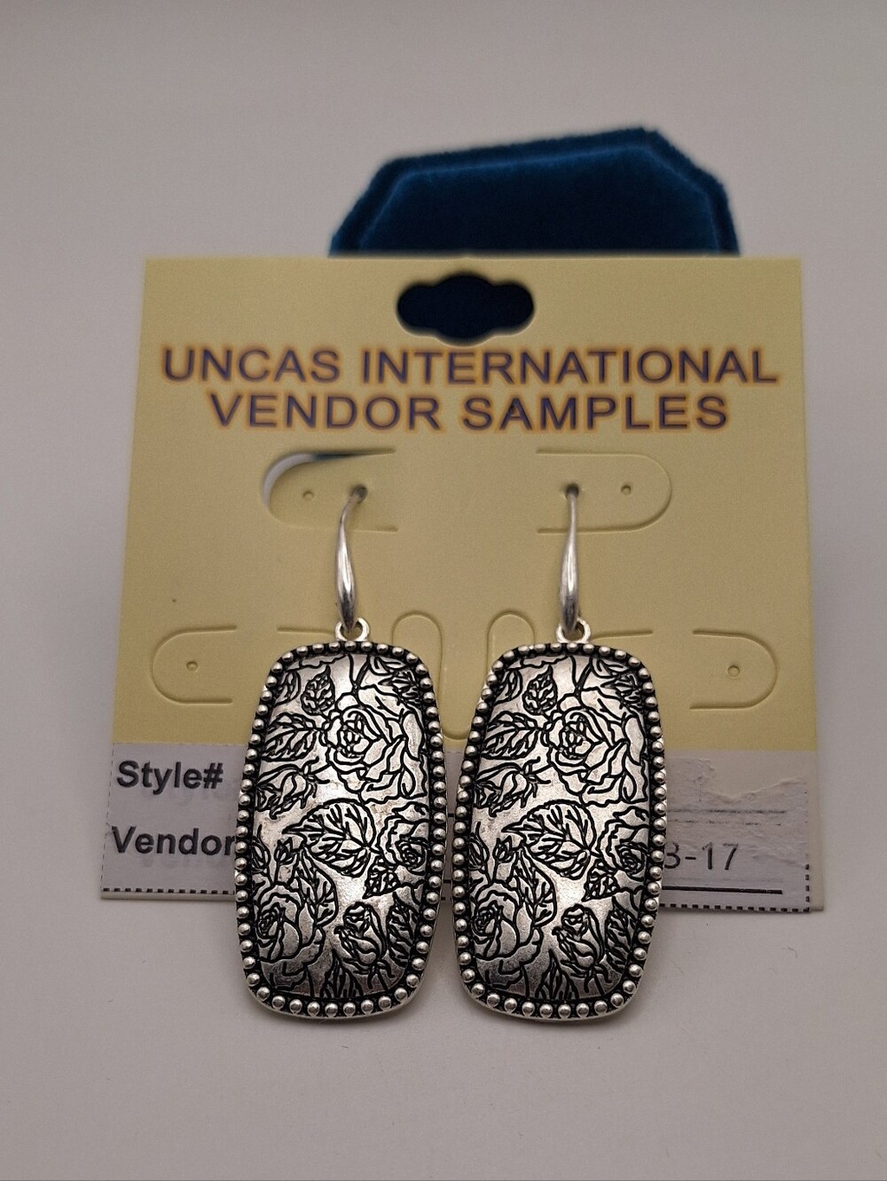 Floral Engraved Silver-Tone Drop Earrings